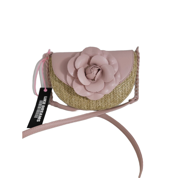 Women's Like Dreams Blush Pink Flower Straw/Wicker Crossbody/Shoulder Bag. - Picture 8 of 12